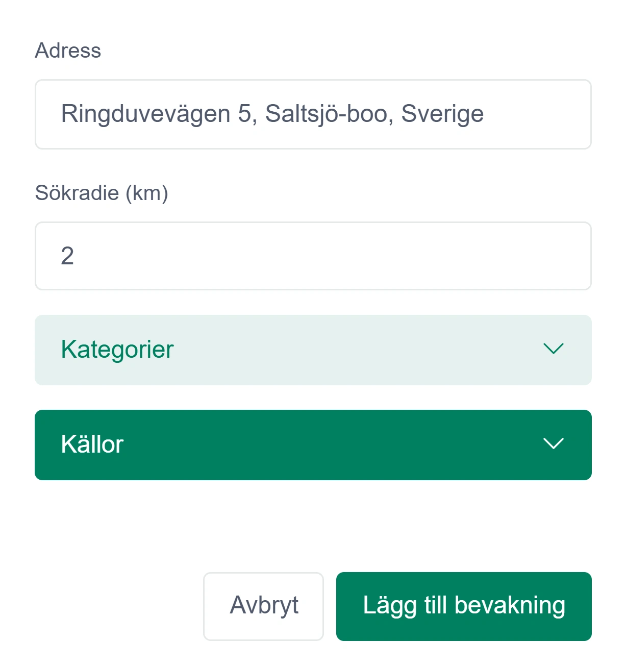 Exempel på att skapa en bevakning