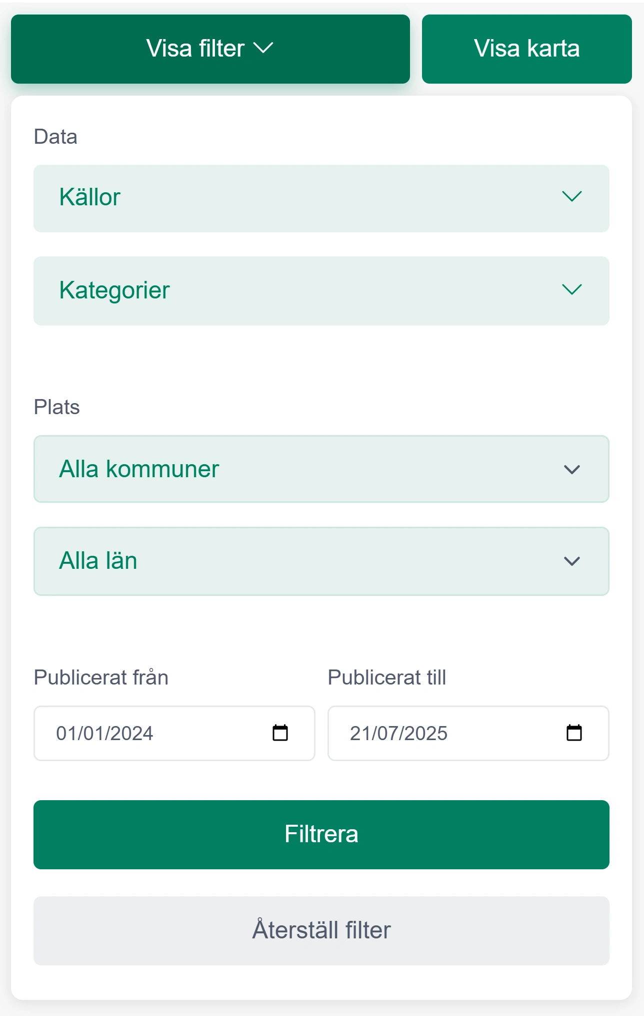 Exempel på sök- och filtreringsverktyg